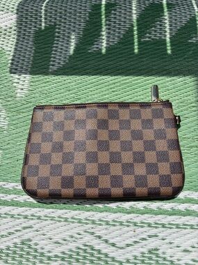 Brown Checkered Wristlet Clutch